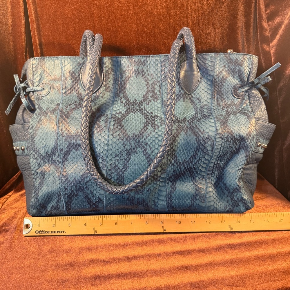 Chi by Carlos Falchi Blue Snakeskin Python Leather Tote Bag Limited Edition 184 - Picture 8 of 14